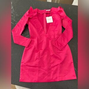 ASOS Glamorous petite Vibrant Pink Plunge Neck Long Sleeve Dress